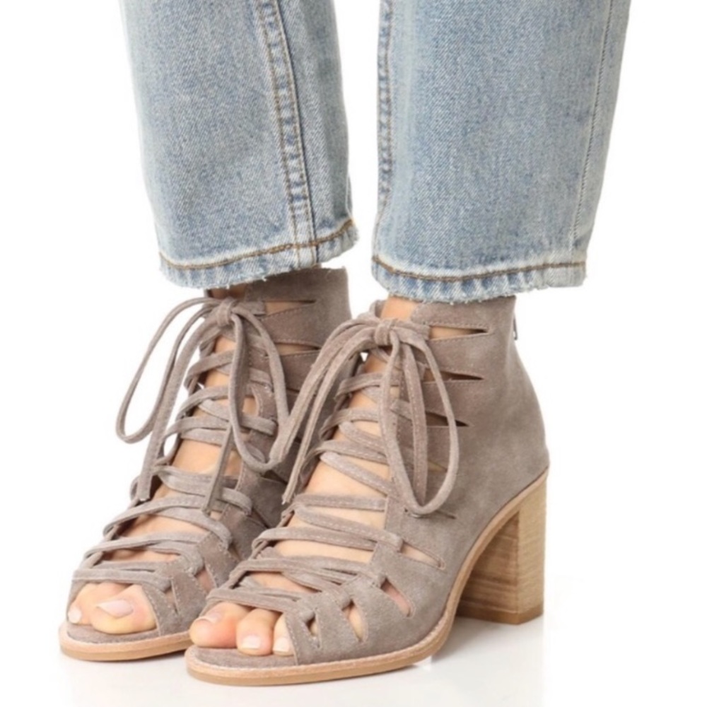 Jeffrey Campbell Corwin Open Toe Taupe Heel Bootie